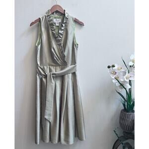 Willow Glenn New York Pleated Belted Green Women's Midi Dress 8 Wedding Guest